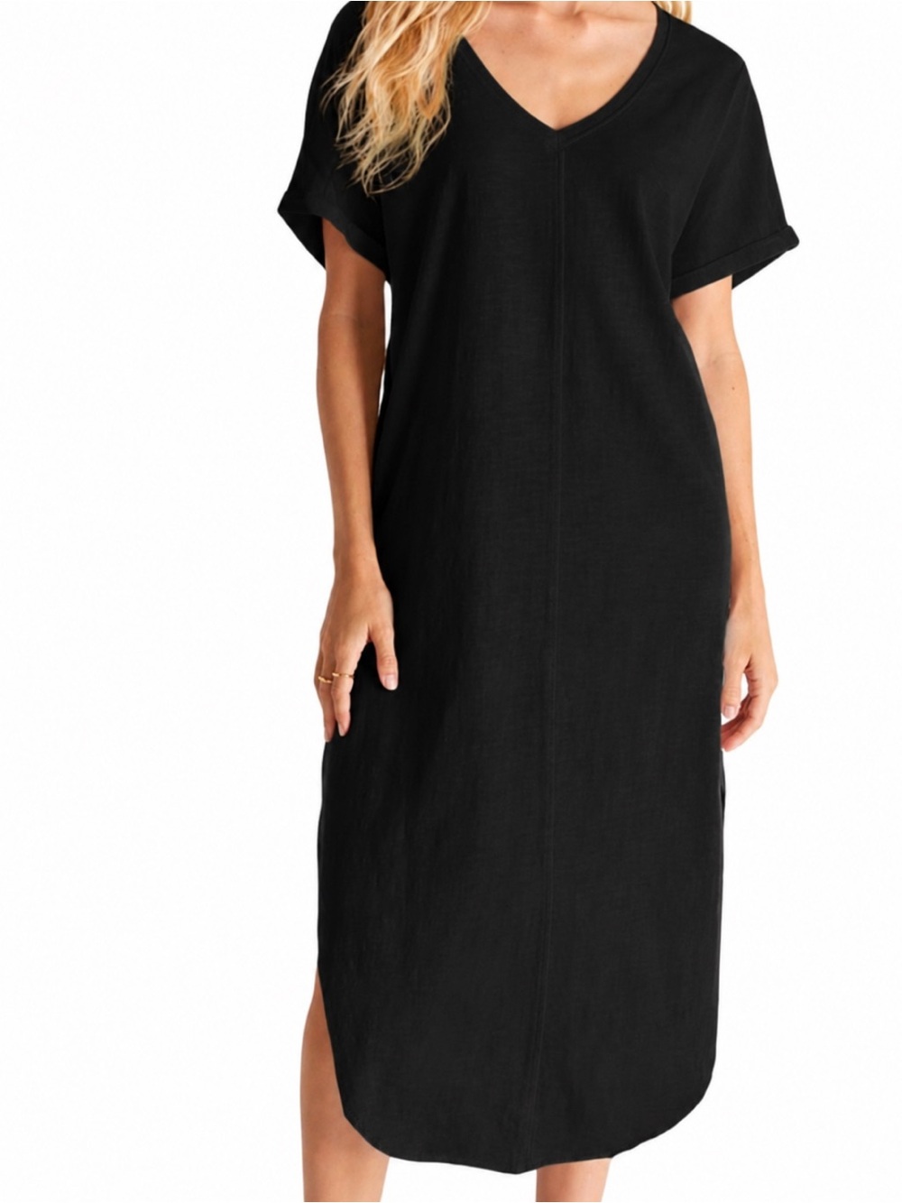Z Supply Longline Black Cotton Gauze Lightweight Patch Pocket Round Neck Dress